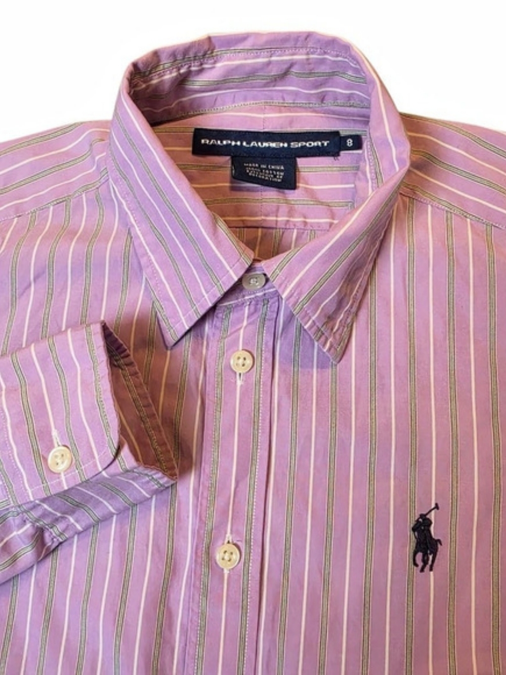 Ralph Lauren Sport Lavender Purple Striped Button Down Shirt 8 Preppy Classic